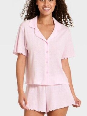 wild fable Light Pink Short Sleeve Button PJ Set